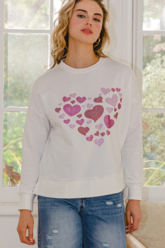 Hearts hotfix rhinestone oversized pullover
