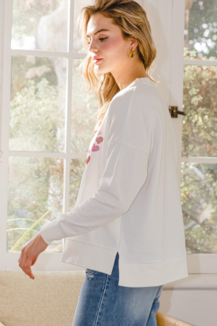 Hearts hotfix rhinestone oversized pullover