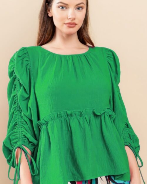 ruffle waist hem in magenta, kelly green, and black