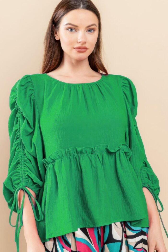 Ruffle waist hem in magenta, kelly green, and black