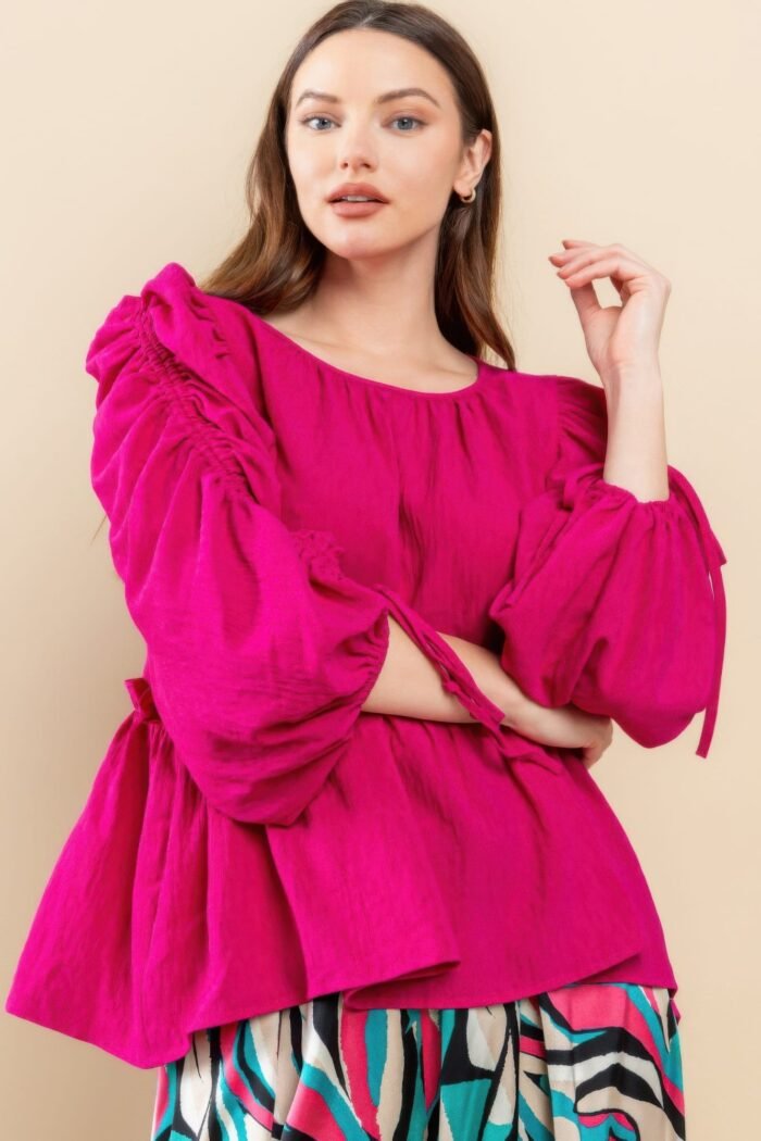 Ruffle waist hem in magenta, kelly green, and black
