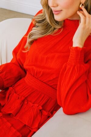 Long Sleeve Smocked Neck Tiered Ruffle Mini Dress Long Sleeve Smocked Neck Tiered Ruffle Mini Dress