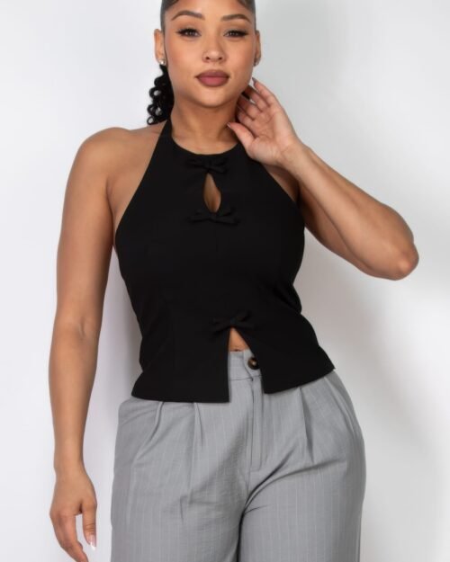 halter ribbon open-back crop top