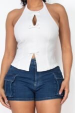 Halter ribbon open-back crop top - Image 9