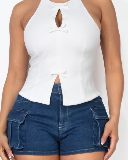 halter ribbon open-back crop top