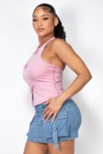 Halter ribbon open-back crop top - Image 3