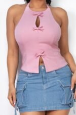 Halter ribbon open-back crop top - Image 4