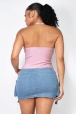 Halter ribbon open-back crop top - Image 5