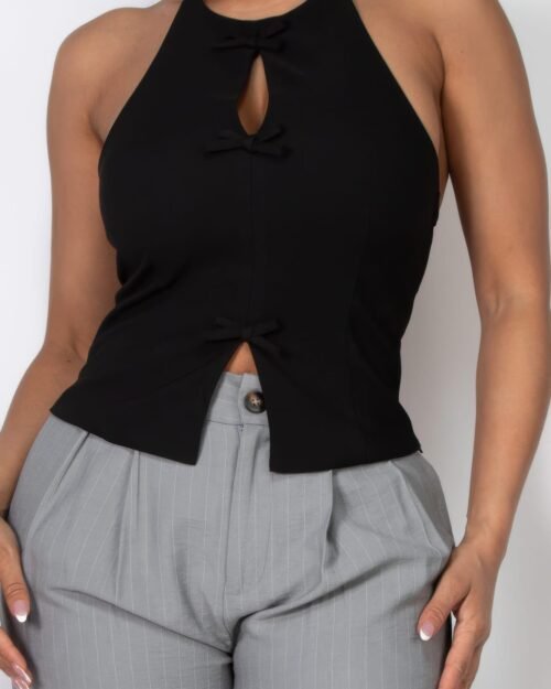 halter ribbon open-back crop top