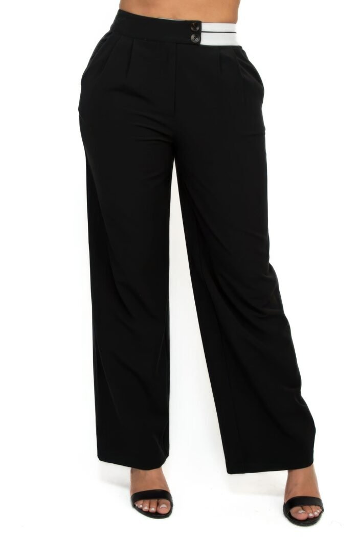 High-rise wide elastic contrast waist pants - image 1