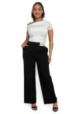 High-rise wide elastic contrast waist pants - Image 2
