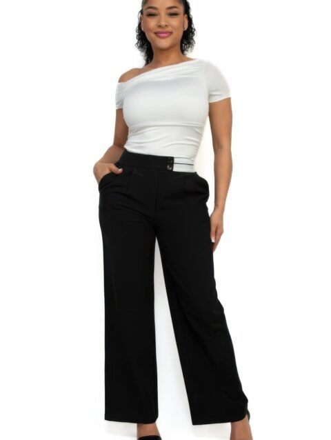 High-rise wide elastic contrast waist pants