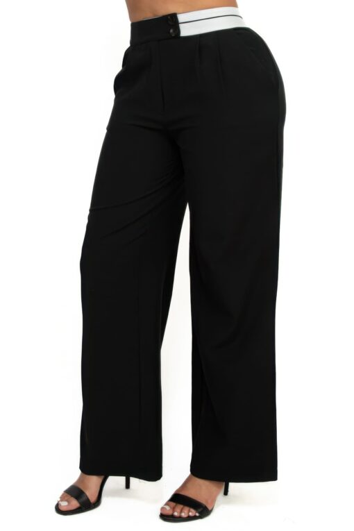 High-rise wide elastic contrast waist pants - Image 3