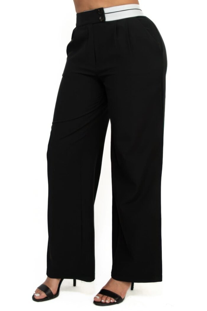 High-rise wide elastic contrast waist pants - image 3