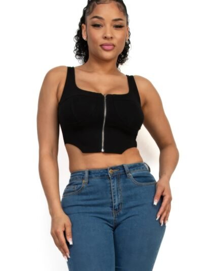Zip-Up Square Neck Crop Top – Fitted Corset Style Zip-Up Square Neck Crop Top – Fitted Corset Style