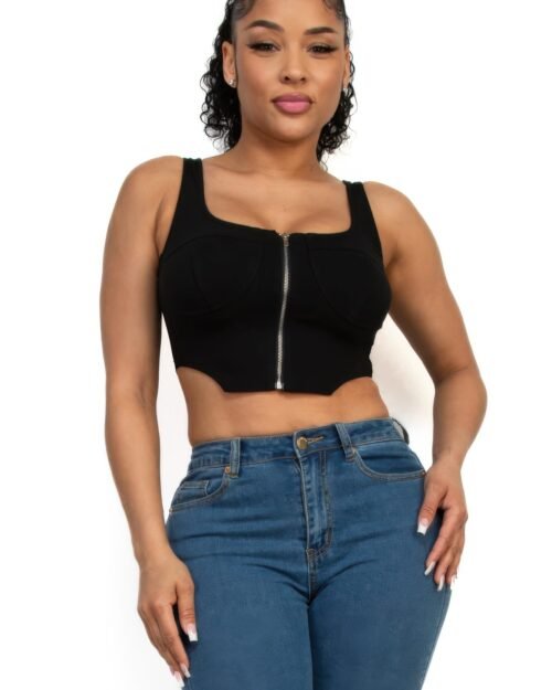 zip-up square neck crop top – fitted corset style