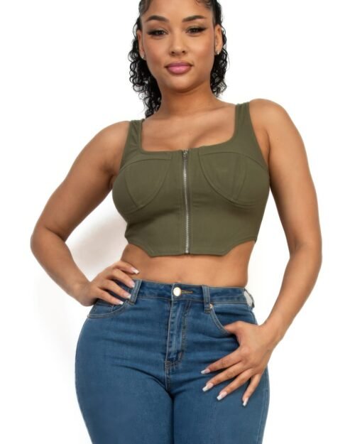 Zip-Up Square Neck Crop Top – Fitted Corset Style