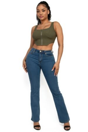Zip-Up Square Neck Crop Top – Fitted Corset Style Zip-Up Square Neck Crop Top – Fitted Corset Style