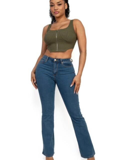 Zip-Up Square Neck Crop Top – Fitted Corset Style