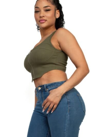 Zip-Up Square Neck Crop Top – Fitted Corset Style Zip-Up Square Neck Crop Top – Fitted Corset Style
