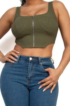 Zip-Up Square Neck Crop Top – Fitted Corset Style Zip-Up Square Neck Crop Top – Fitted Corset Style