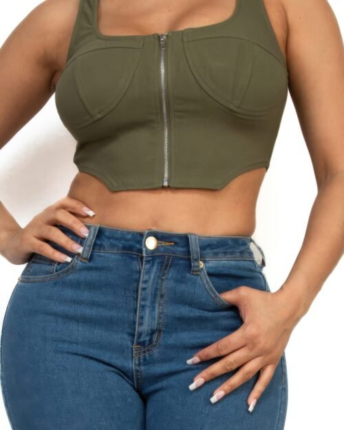 zip-up square neck crop top – fitted corset style