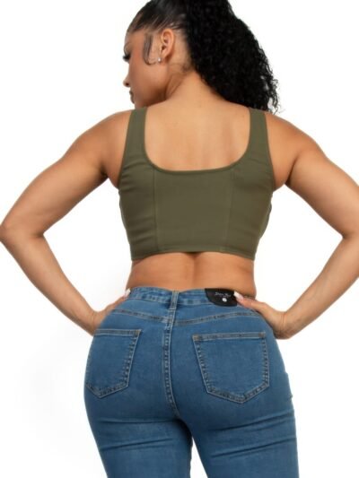 Zip-Up Square Neck Crop Top – Fitted Corset Style Zip-Up Square Neck Crop Top – Fitted Corset Style