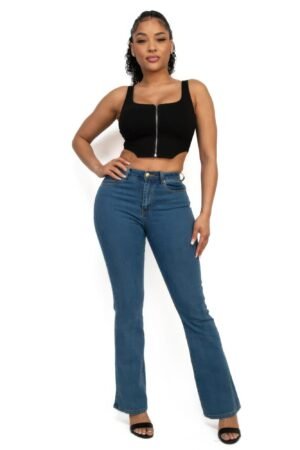 Zip-Up Square Neck Crop Top – Fitted Corset Style Zip-Up Square Neck Crop Top – Fitted Corset Style