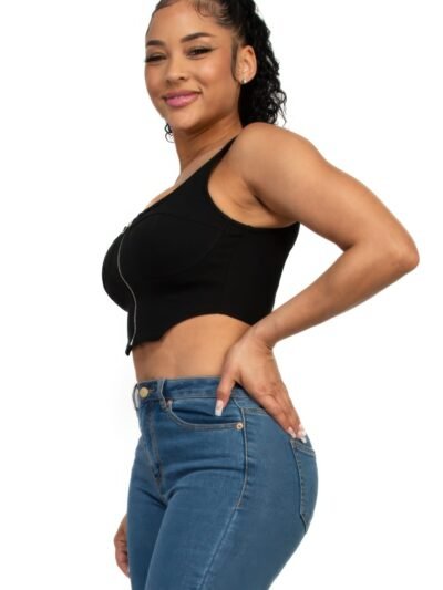 Zip-Up Square Neck Crop Top – Fitted Corset Style Zip-Up Square Neck Crop Top – Fitted Corset Style