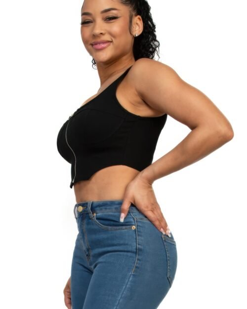 zip-up square neck crop top – fitted corset style