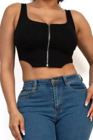 Zip-Up Square Neck Crop Top – Fitted Corset Style Zip-Up Square Neck Crop Top – Fitted Corset Style