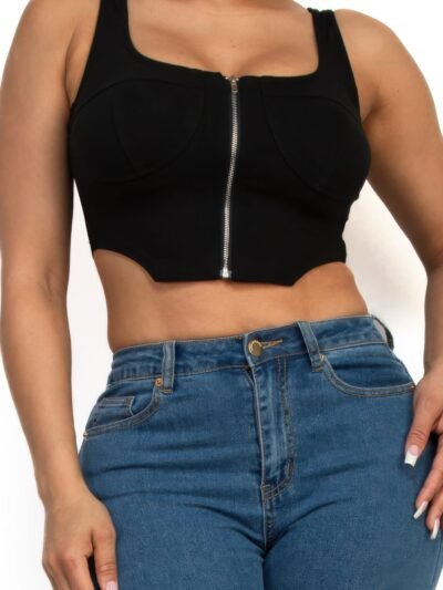 Zip-Up Square Neck Crop Top – Fitted Corset Style Zip-Up Square Neck Crop Top – Fitted Corset Style