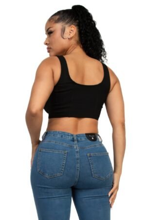 Zip-Up Square Neck Crop Top – Fitted Corset Style Zip-Up Square Neck Crop Top – Fitted Corset Style