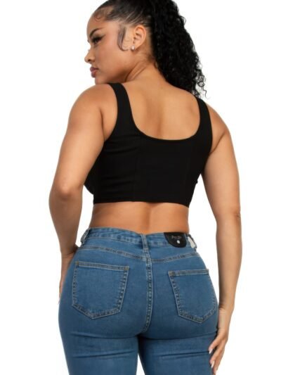 Zip-Up Square Neck Crop Top – Fitted Corset Style Zip-Up Square Neck Crop Top – Fitted Corset Style