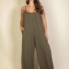 Plus spaghetti strap solid wide jumpsuit