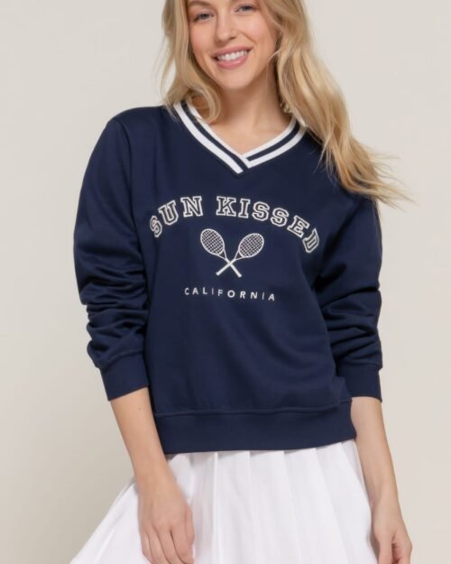long slv v-neck embroidered sweatshirt