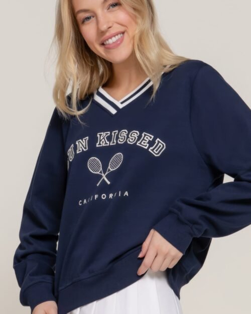 long slv v-neck embroidered sweatshirt