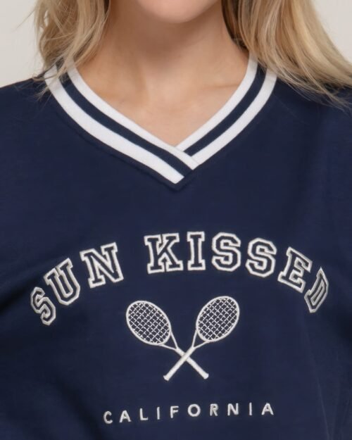 long slv v-neck embroidered sweatshirt