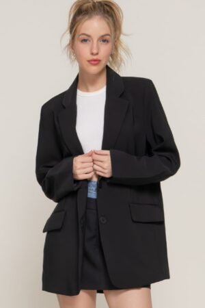Women's Taupe Blazer with Front Button Closure