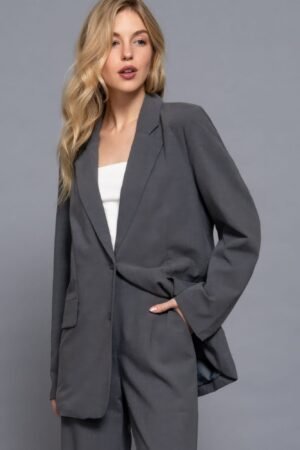 Tailored Long Sleeve Blazer with Notched Collar