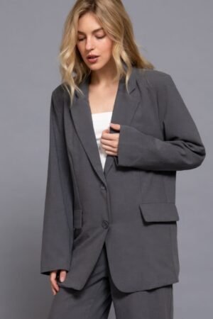 Tailored Long Sleeve Blazer with Notched Collar
