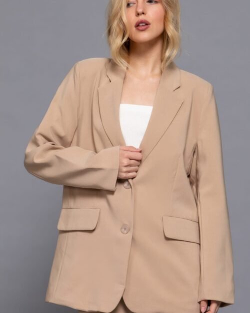 Long Sleeve Notched Collar Blazer in Taupe for Women