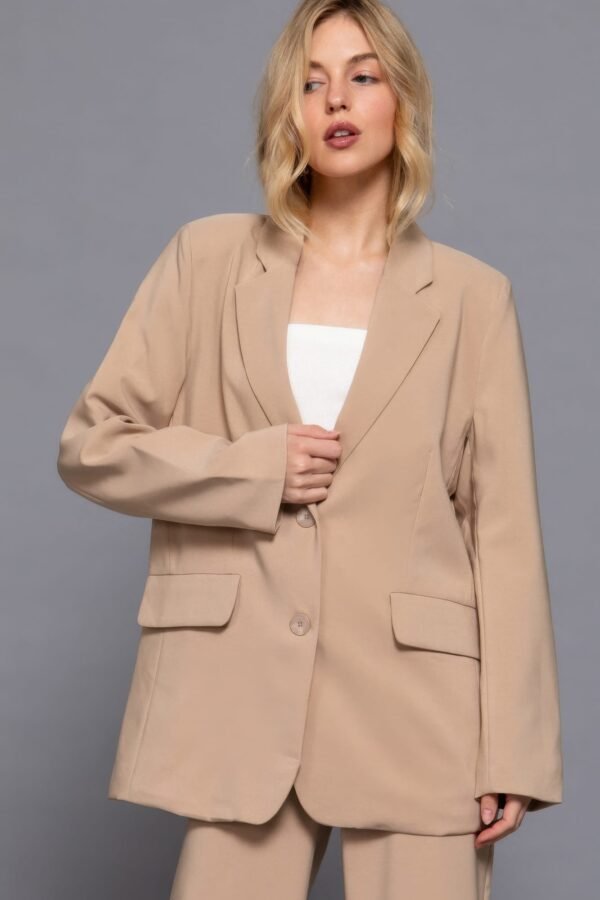 Long Sleeve Notched Collar Blazer in Taupe for Women