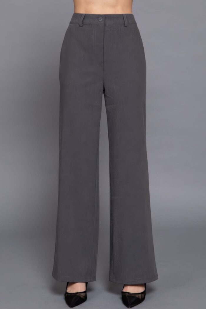 Back elastic straight woven long pants - image 9