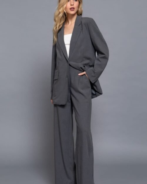 back elastic straight woven long pants