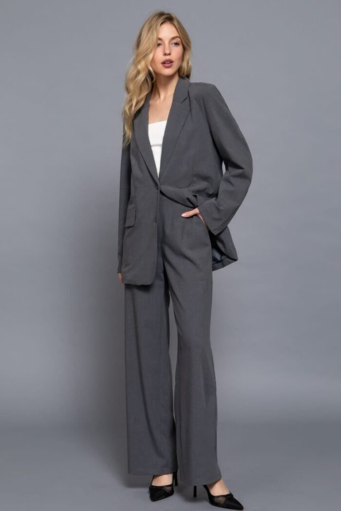 Back elastic straight woven long pants - image 10