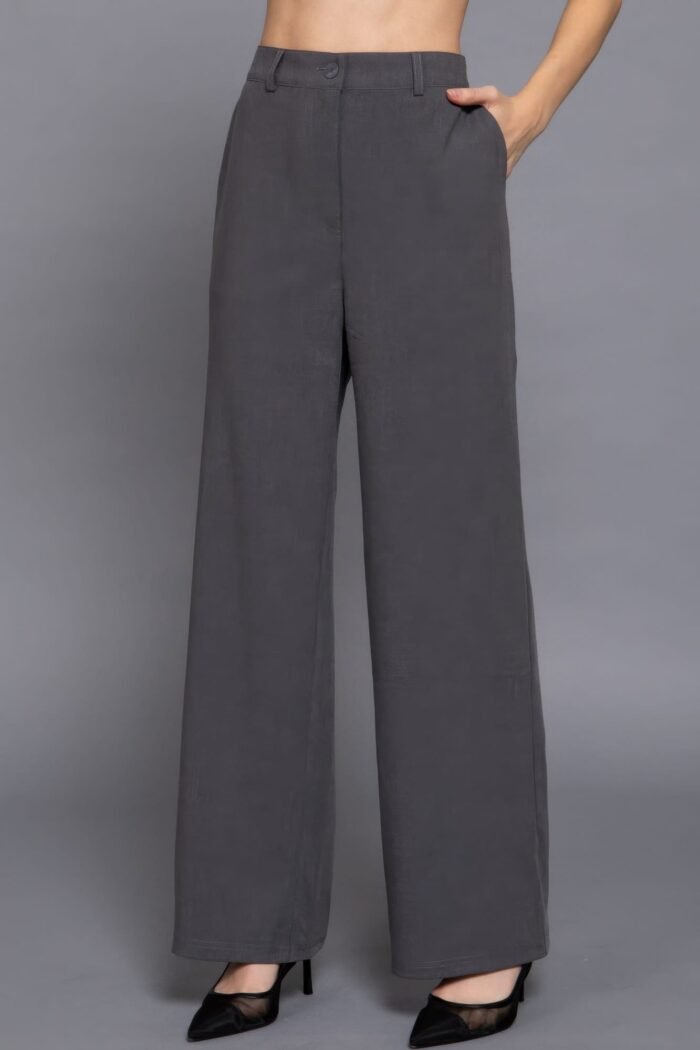 Back elastic straight woven long pants - image 11