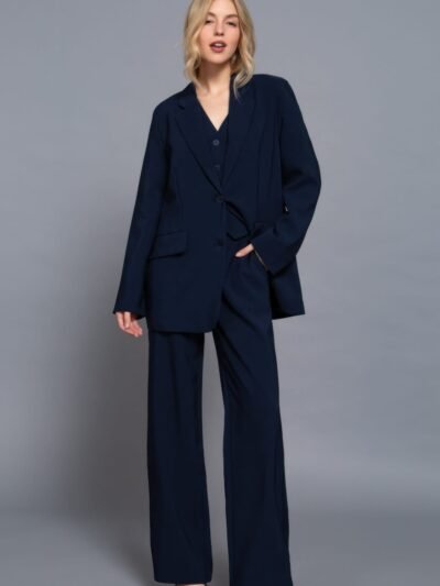 Back elastic straight woven long pants Back elastic straight woven long pants