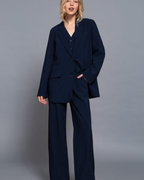 back elastic straight woven long pants