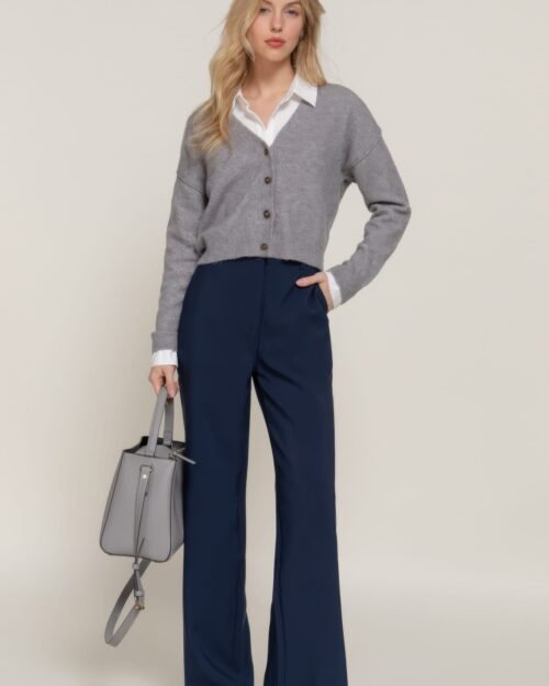 back elastic straight woven long pants